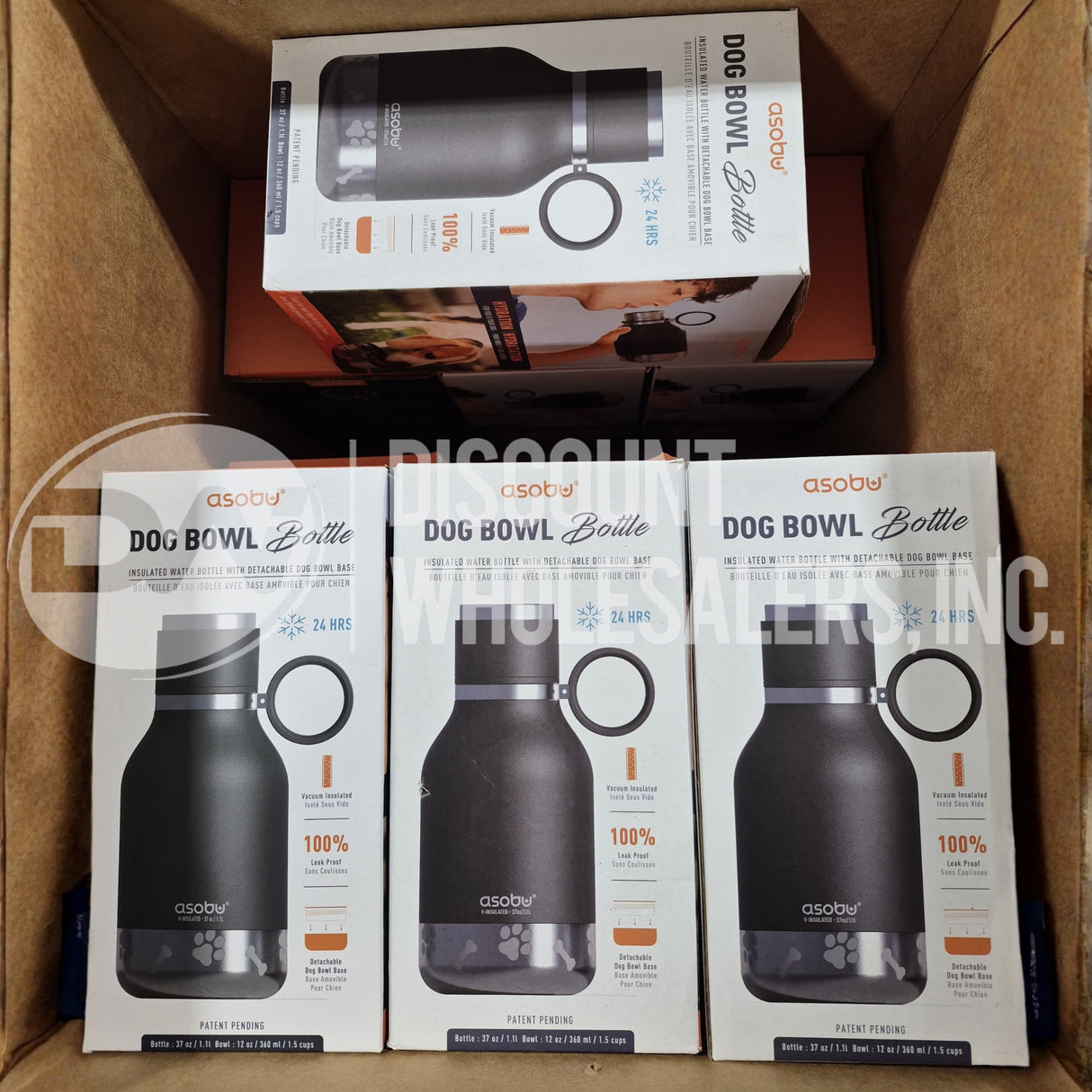 Asobu Dog Bowl Attached to Stainless Steel Insulated Travel Bottle 37 oz Black (52 Pcs Lot)