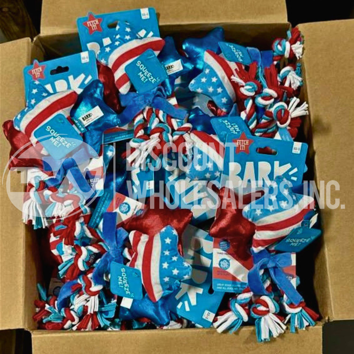 Bark Yankee Doodle Dogs Star-Spangled Squeaks Dog Toy 8" XS-S Dogs w/3 Squeakers (58 Pcs Lot)