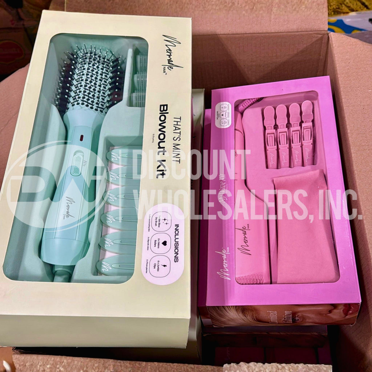 Mermade Hair That's Mint Blowout Kit and My Wave Kit Oink Double Waver 4 Grip Clips Pink Bag Mix (25 Pcs Lot)