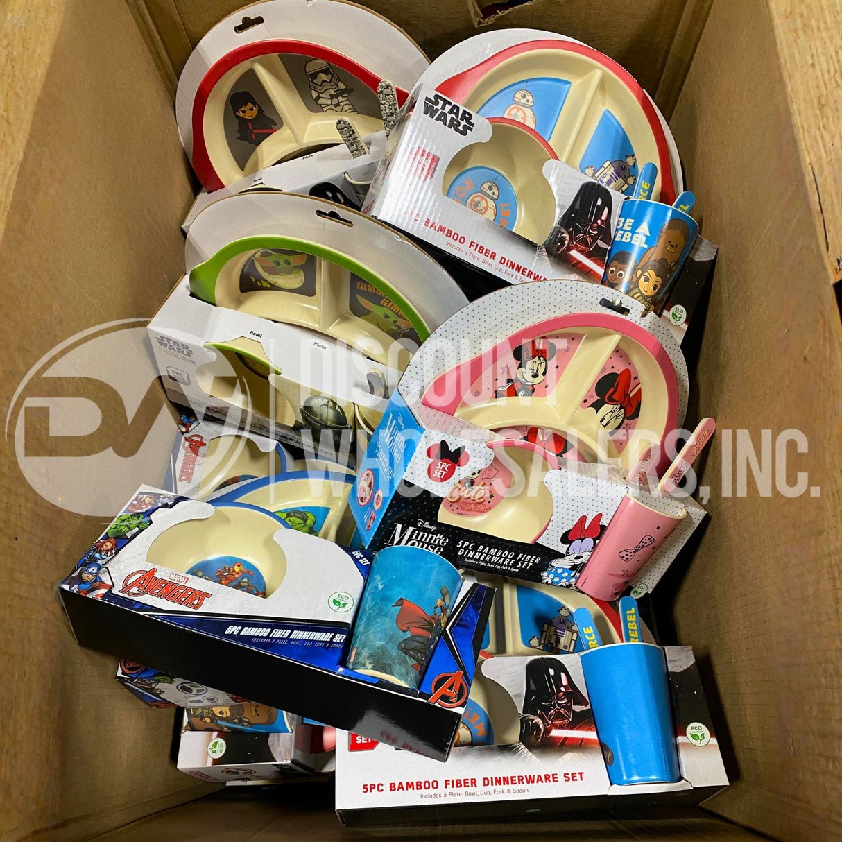 Disney, Marvel Dinnerware 5 pc Bamboo Fiber Plate Bowl Dinnerware Set Assorted (35 Pcs Lot)