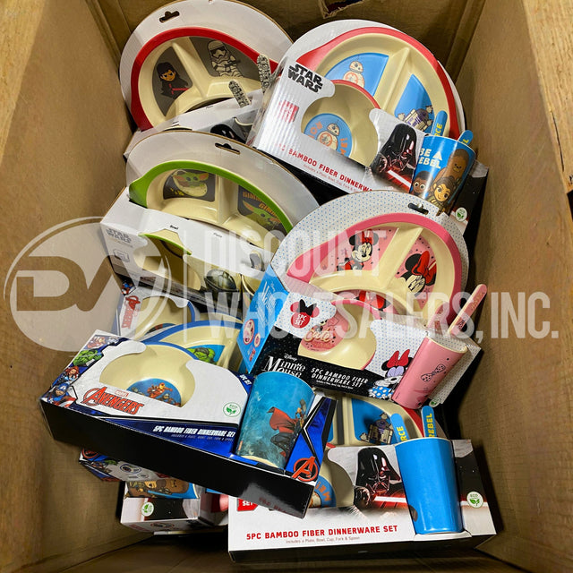 Disney, Marvel Dinnerware 5 pc Bamboo Fiber Plate Bowl Dinnerware Set Assorted (35 Pcs Lot)