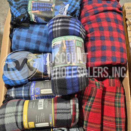 Men's Comfy Plaid Fleece Sleep Pant Assorted Sizes And Colors (150 Pcs Lot)