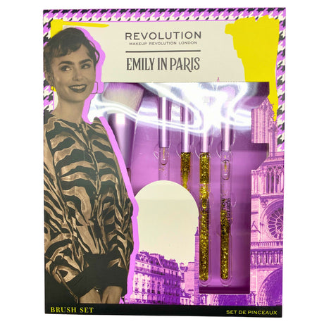 Revolution Emily In Paris 5pc Brush Set Purple With Gold Glitter 