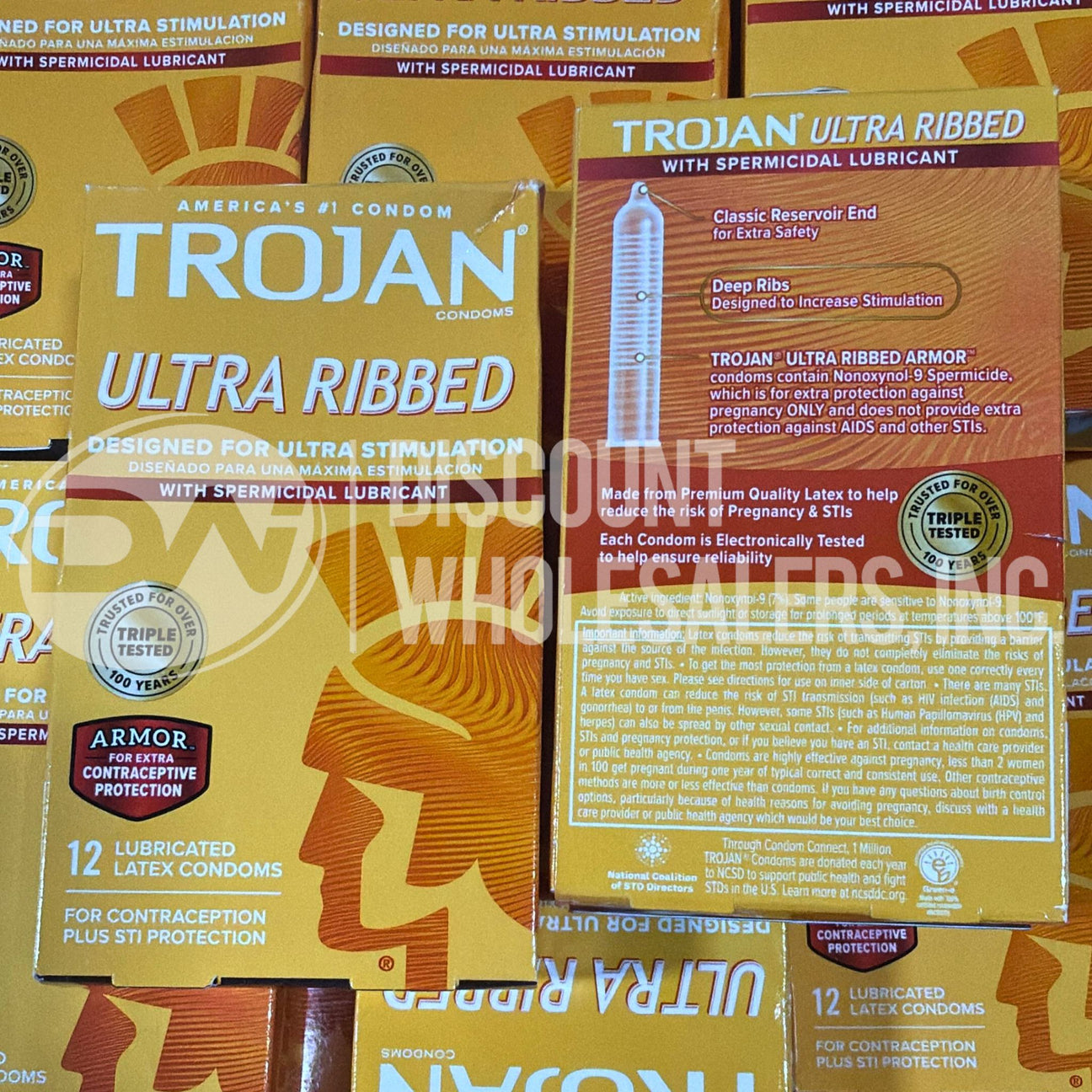 Trojan Ultra Ribbed Spermicidal Lubricated Latex Condoms (100 Pcs Lot)