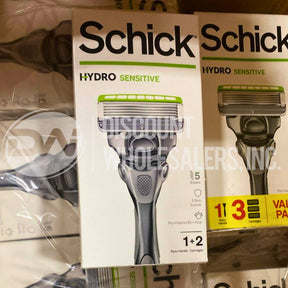 Schick Hydro Sensitive 5 blades 5 skin guards Pro-Vitamin B5 + Aloe 1 Razor + 2 Cartridges (300 Pcs Lot)