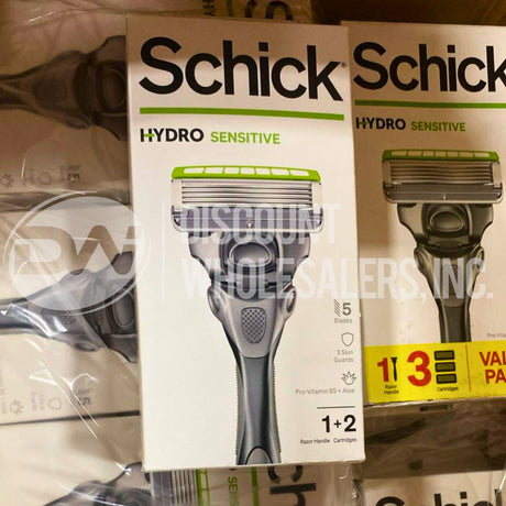 Schick Hydro Sensitive 5 blades 5 skin guards Pro-Vitamin B5 + Aloe 1 Razor + 2 Cartridges (300 Pcs Lot)