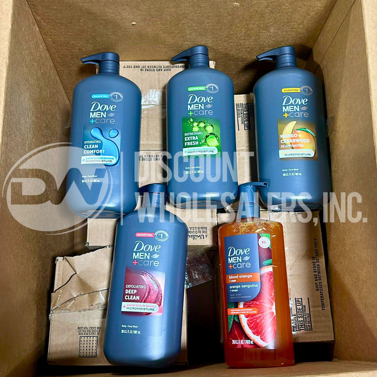 Dove Men Assorted Body Wash, Different Sizes 26 FL And 30 FL (100 Pcs Lot)