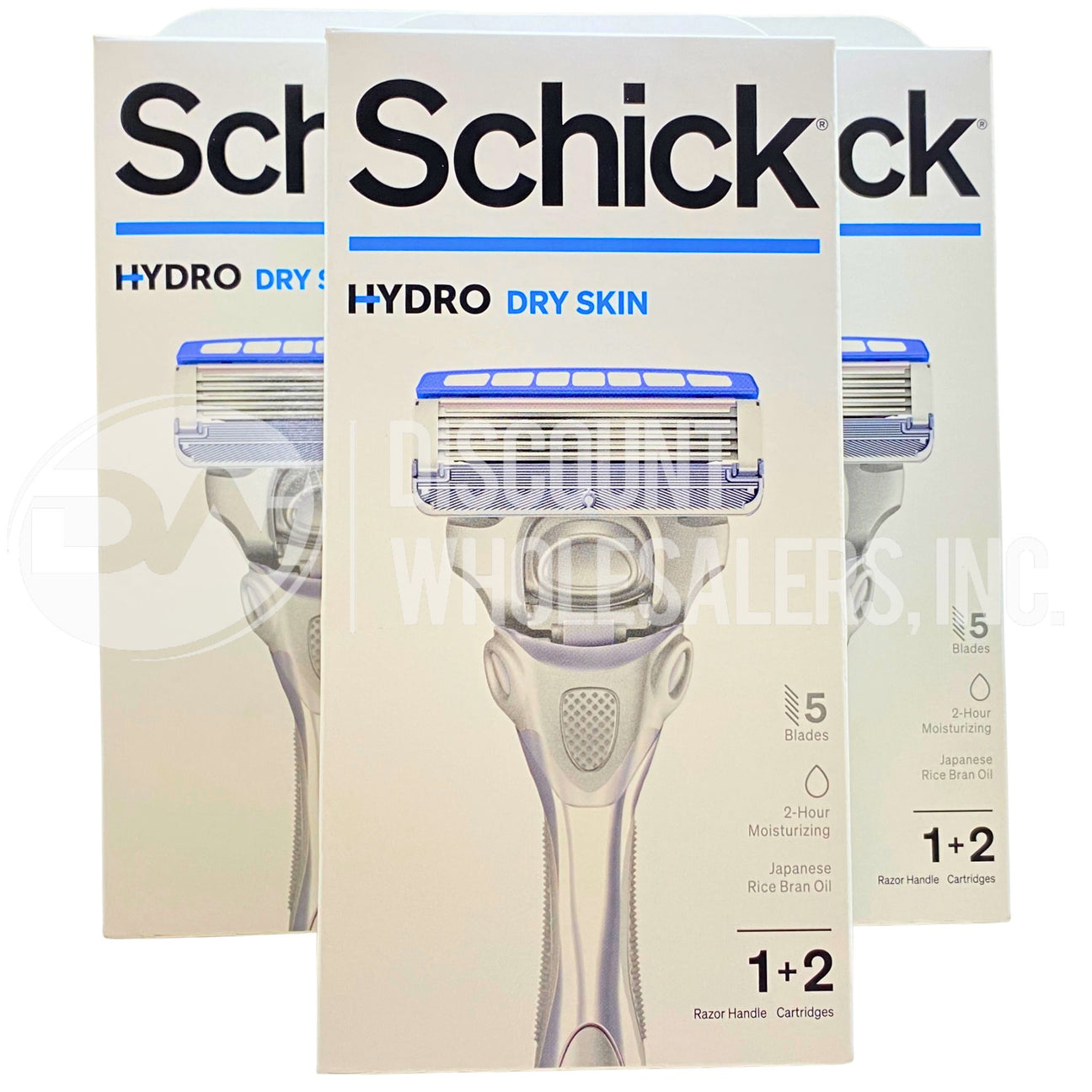 Schick Hydro Dry Skin 1 Razor + 2 Cartridges , 5 Blades 2 Hour Moisturizing Japanese Rice Bran Oil (70 Pcs Lot)
