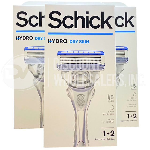 Schick Hydro Dry Skin 1 Razor + 2 Cartridges , 5 Blades 2 Hour Moisturizing Japanese Rice Bran Oil (70 Pcs Lot)