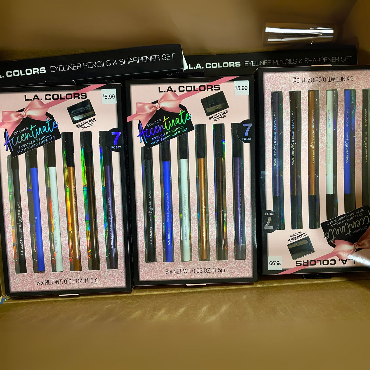 L.A. Colors Eyeliner Pencils with Sharpener, 7pc Set (50 Pcs Lot)