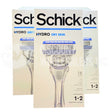 Schick Hydro Dry Skin 1 Razor + 2 Cartridges , 5 Blades 2 Hour Moisturizing Japanese Rice Bran Oil (70 Pcs Lot)