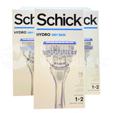 Schick Hydro Dry Skin 1 Razor + 2 Cartridges , 5 Blades 2 Hour Moisturizing Japanese Rice Bran Oil (70 Pcs Lot)