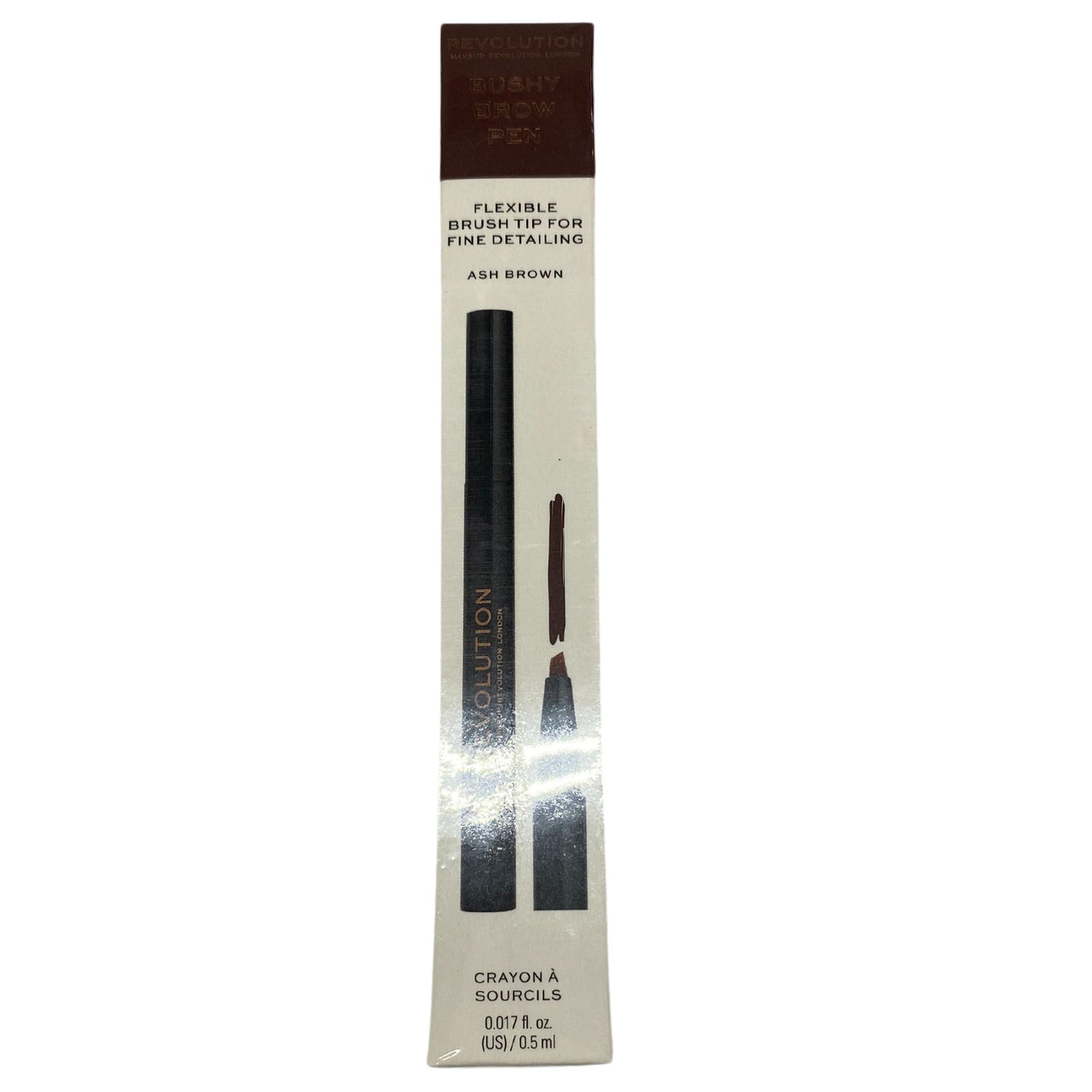 Revolution Bushy Brow Pen Flexible Brush Tip For Fine Detailing Ash Brow 0.5 ml 