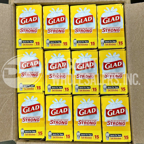 Glad Tall Kitchen Bags, Quick-Tie, 15 Bags (360 Pcs Lot)