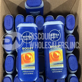 NIVEA Men Boost 3 in 1 Body Wash, Citrus Scent + Caffeine - 16.9 Oz (111 Pcs Lot)