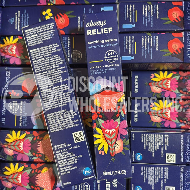 Always Relief Soothing Serum PH Balanced Jojoba+Olive Oil 1.7 fl. oz. (156 Pcs Lot)