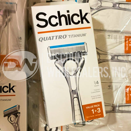 Schick Quattro Titanium 4 Blades Titanium Coated Blade Protects After 2400 Strokes Value Pack 1 Razor + 3 Cartridges (80 Pcs Lot)
