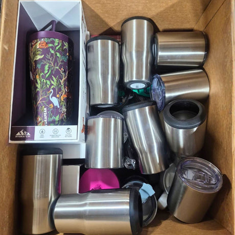 Assorted Water Bottle, Steel Tumbler Cups, Holders And More Different Sizes And Brands (50 Pcs Lot)
