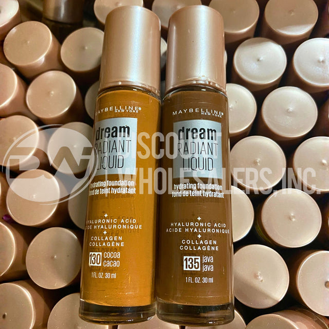 Maybelline Dream Radiant Liquid Hydrating Foundation + Hyaluronic Acid #130 Cocoa And #135 Java Mix 1 Fl. (60 Pcs Lot)