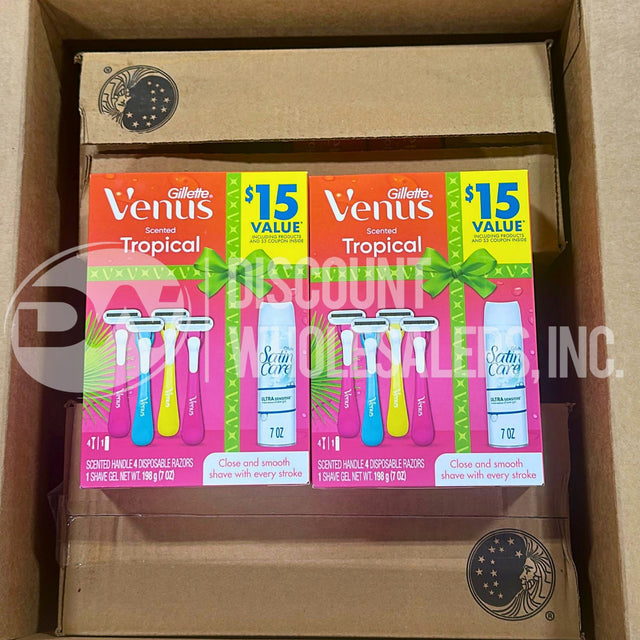 Gillette Venus Tropical Value Pack 4 Scented Handle Razors + Shave Gel (72 Pcs Lot)
