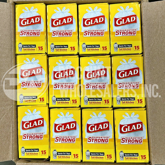 Glad Tall Kitchen Bags, Quick-Tie, 15 Bags (200 Pcs Lot)