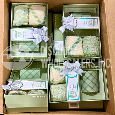 Joyward 2 Pair Cozy Sock & Candle Gift Set Lemon & Sage 8 Oz (38 Pcs Lot)