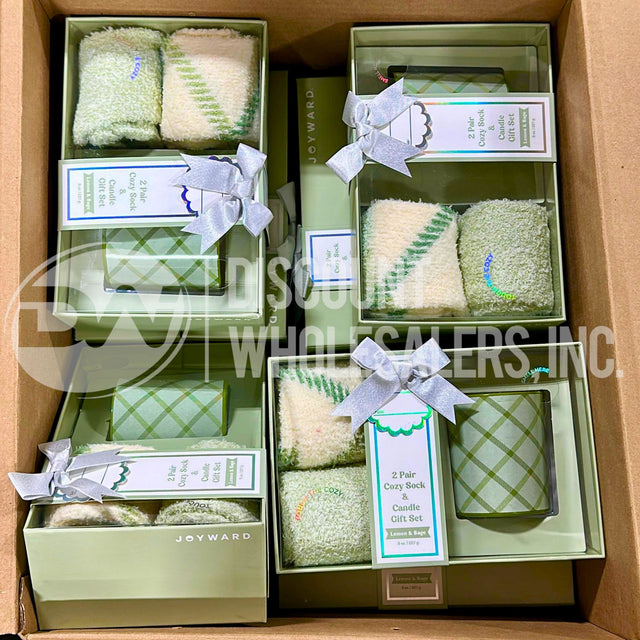 Joyward 2 Pair Cozy Sock & Candle Gift Set Lemon & Sage 8 Oz (38 Pcs Lot)