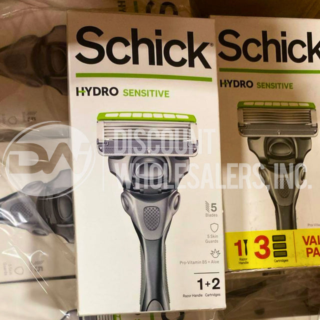 Schick Hydro Sensitive 5 Blades 5 Skin Guards Pro-Vitamin B5 + Aloe 1 Razor + 2 Cartridges (800 Pcs Per Pallet)