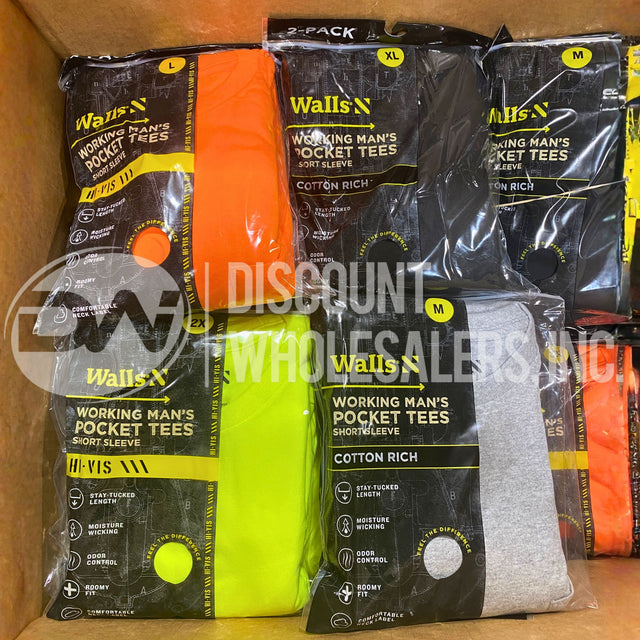 Walls Working Man's Pocket Tees Short Sleeve Different Colors and Sizes M-3XL-2-Pack (250 Pcs Per Pallet)