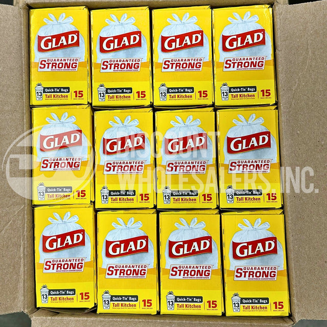 Glad Tall Kitchen Bags, Quick-Tie, 15 Bags (120 Pcs Lot)