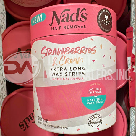 Nad's Hair Removal Strawberry & Cream Extra Long Wax Strips No Rub Formula 20 Wax Strips (42 Pcs Lot)