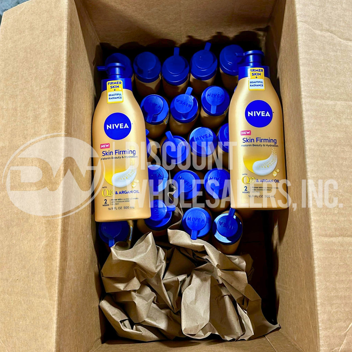 Nivea Skin Firming Melanin Beauty & Hydration Body Lotion w/ Q10 & Argan Oil 16.9 Fl (73 Pcs Lot)