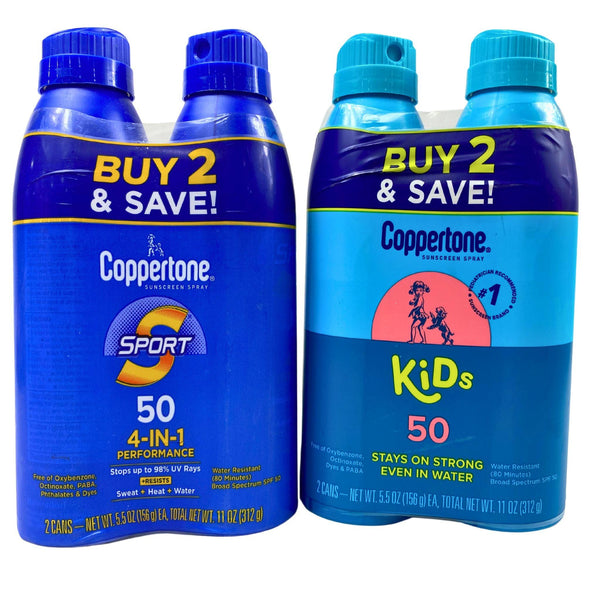 2 Pack Coppertone Mix includes Coppertone Kids & Coppertone Sport SPF 50 5.5OZ Bottles (29 Pcs Lot) - Discount Wholesalers Inc
