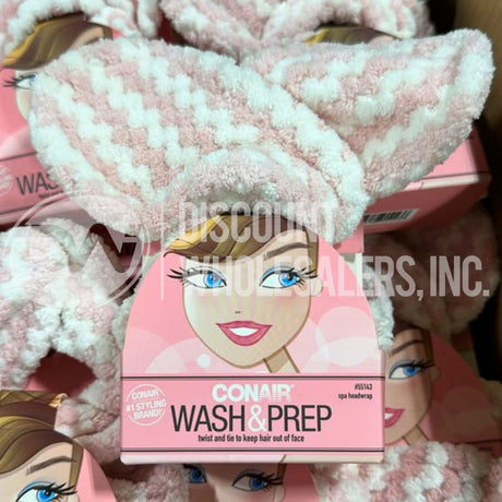 Conair Wash & Prep Adjustable Spa Headwrap, Pink/White,(250 Pcs Lot)