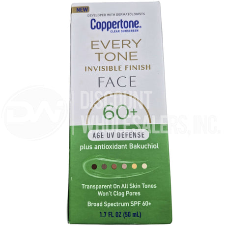 Coppertone Every Tone Invisible Finish Face Sunscreen SPF 60+ 1.7 fl oz (87 Pcs Lot)