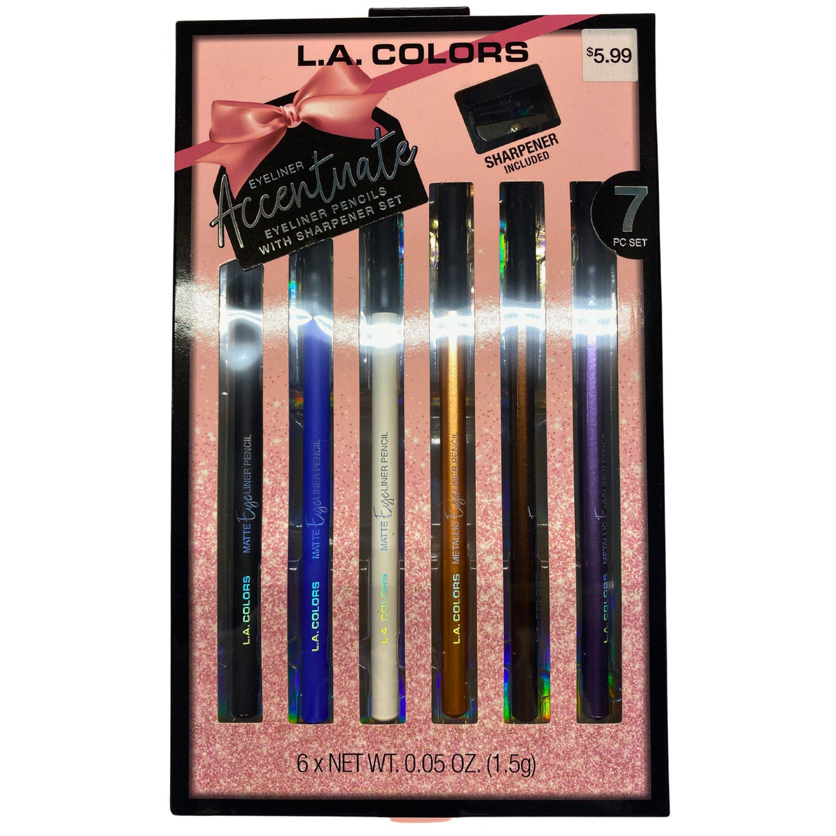 L.A. Colors Eyeliner Pencils with Sharpener, 7pc Set (50 Pcs Lot)