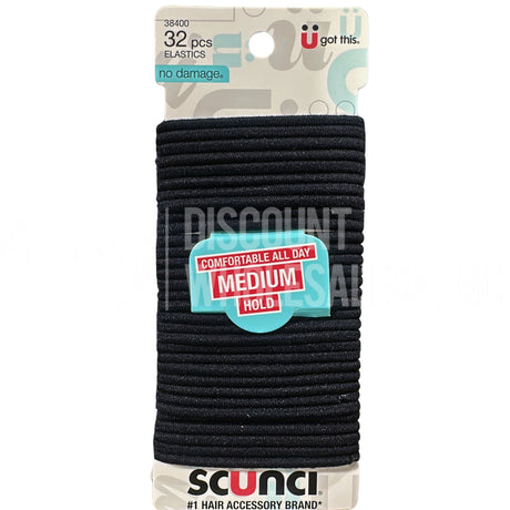 Scunci No-Damage Medium Hold Hair Elastics, Black, 32-Pieces (384 Pcs Lot)