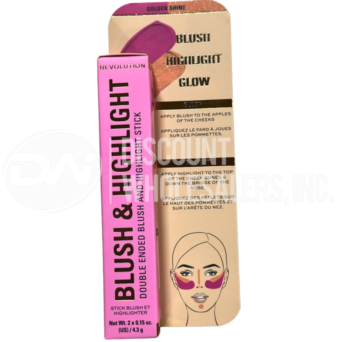 Revolution Beauty London, Blush Stick and Illuminator Golden Shine 0.15OZ (80 Pcs Lot)