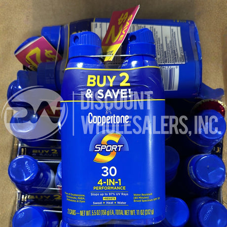 Coppertone Sport 4-in-1 Performance Sunscreen Spray,Twin Pack, SPF 30 (43 Pcs Lot)