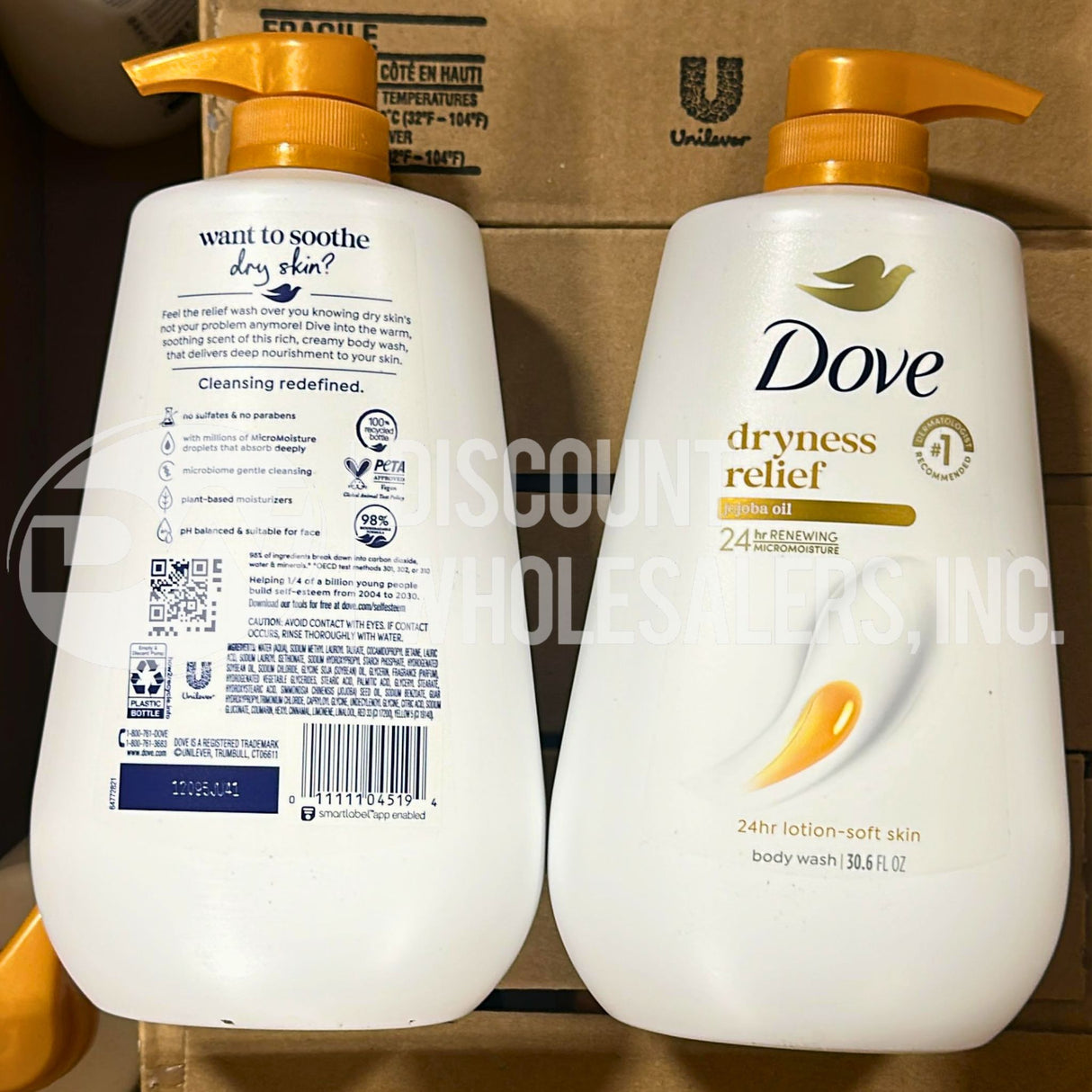 Dove Body Wash with Pump Dryness Relief Jojoba Oil  30.6 Fl Oz (110 Pcs Lot)