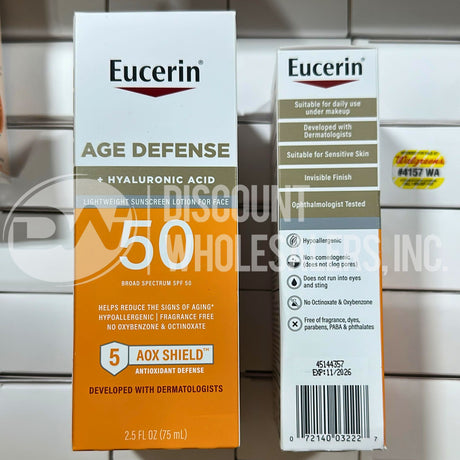 Eucerin Sun Age Defense SPF 50 Face Sunscreen Lotion - 2.5 Oz (98 Pcs Lot)
