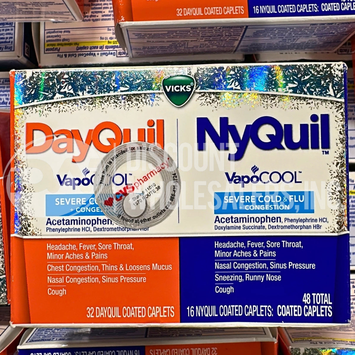 Vicks DayQuil NyQuil Severe Cold Flu Caplets - 48 Count (55 Pcs Lot)