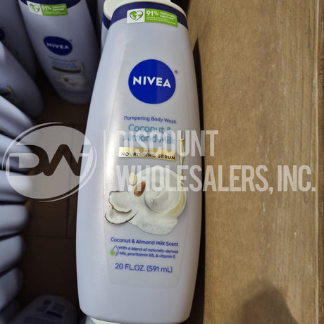 NIVEA Gel de Baño Coco y Leche de Almendra con Suero Nutritivo, 20 Fl Oz (Lote de 100 Pzas)
