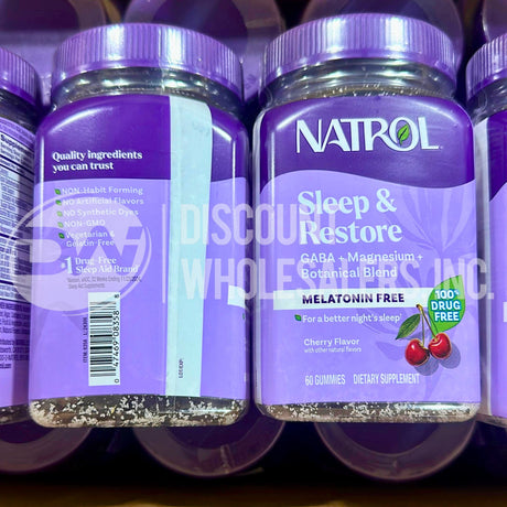 Natrol Sleep & Restore Melatonin Free Gummies Cherry 60 Ct (65 Pcs Lot)