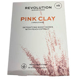 Revolution London Pink Clay x5 Detoxifying Sheet Masks with Peach Extract Vegan /Cruelty Free Biodegradable (36 Pcs Lot)