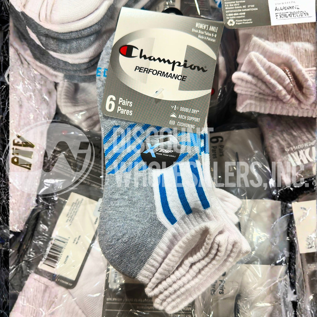 Socks Performance Women’s Ankle Double Dry 6-Pair Multi/White Size 5-9 (120 Pcs Lot)