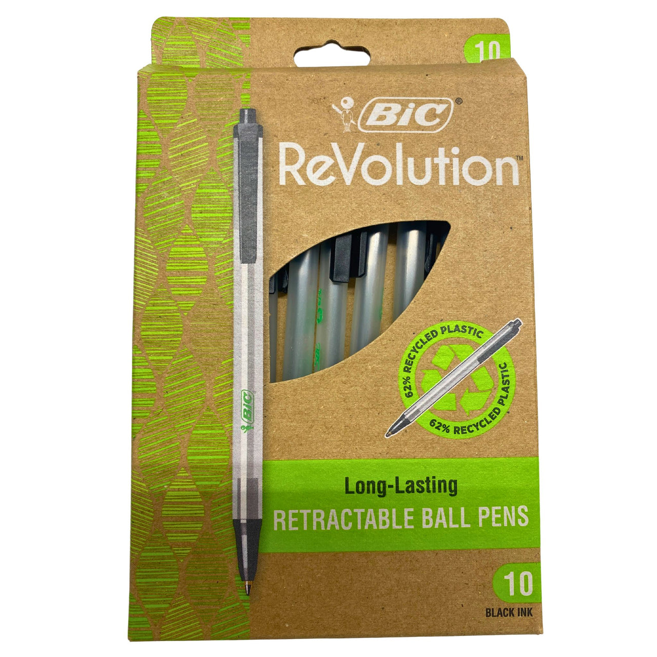 BIC Revolution Long-Lasting Retractable Ball Pens 10 Black Ink (50 Pcs Lot)