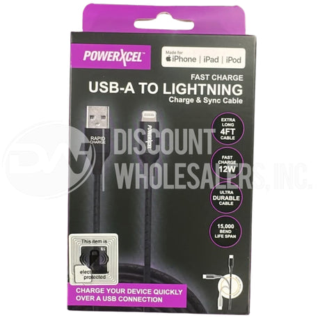 Powerxcel USB-A. Fast Charge & Sync 4Ft Cable Fast Charging IPhone Ipad (106 Pcs Lot)