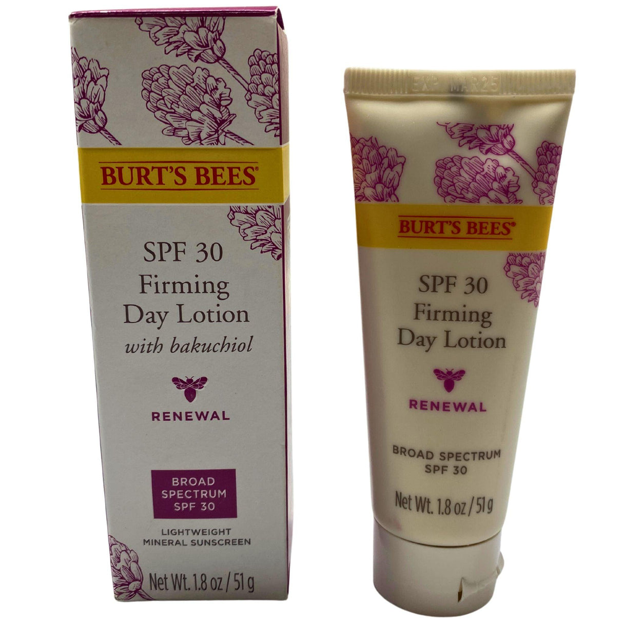 Burt's Bees SPF 30 Firming Day Lotion With Bakuchiol Renewal Broad Spectrum SPF 30 Lightweight Mineral Sunscreen 1.8 Oz 