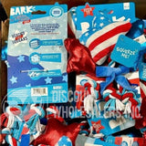 BARK Yankee Doodle Dogs Star-Spangled Squeaks Dog Toy 8" XS-S Dogs w/3 Squeakers (50 Pcs Lot)